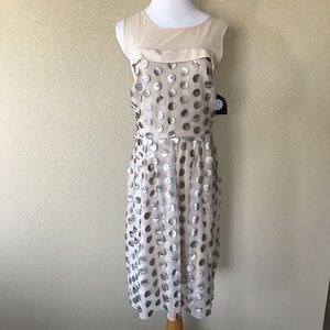 NWT EVA FRANCO Beige Eliza Faux-Leather Dot Dress, Size 12